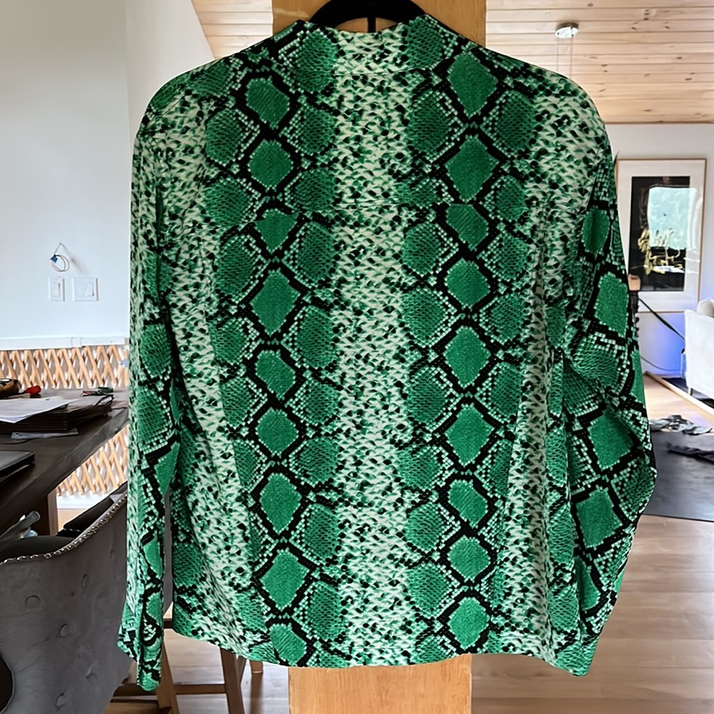 Silk Green Python Button Down Blouse - image 3
